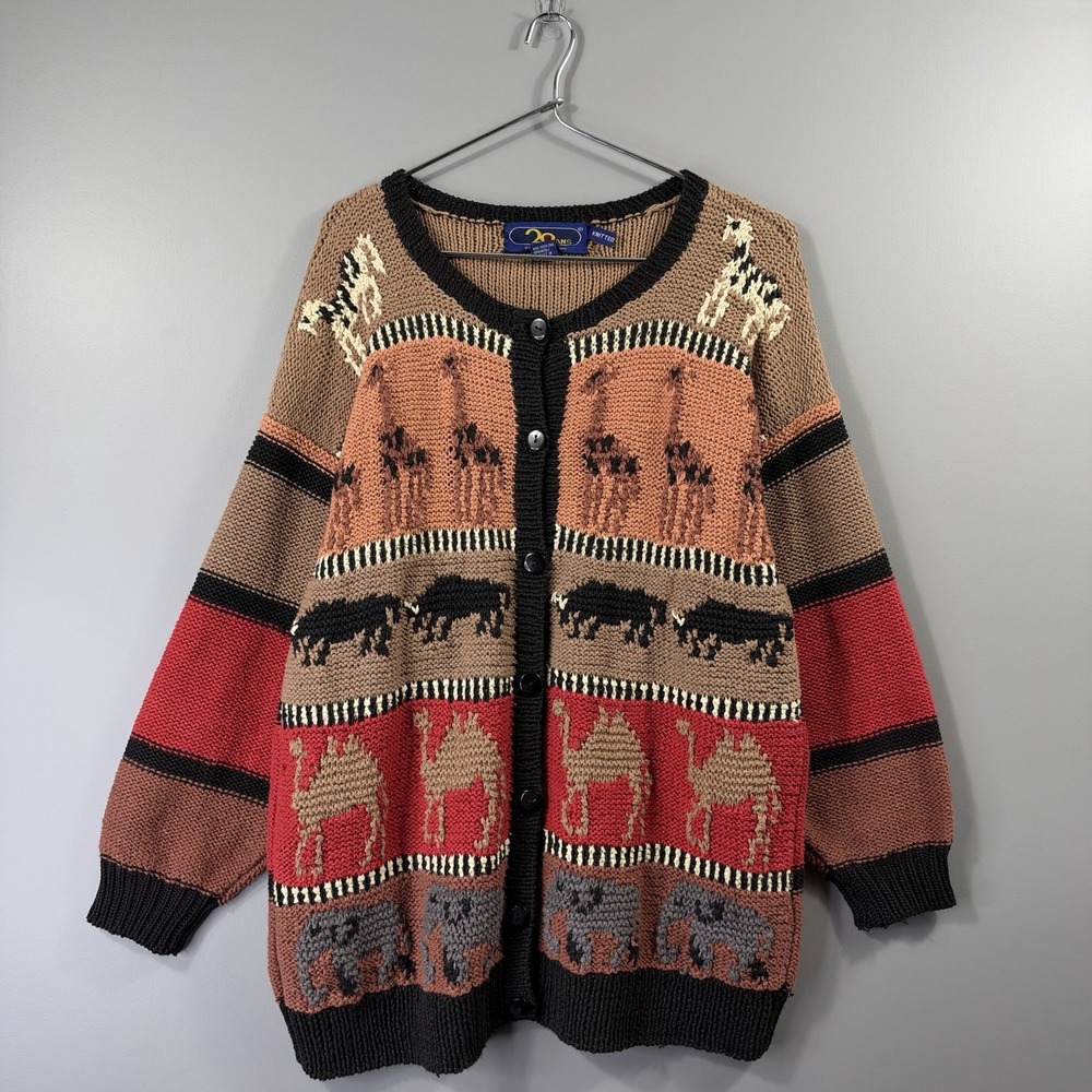 Vintage 20 ANS Sweater Womens Large Grandma Core Chunky Animal Hand Knitted Boho